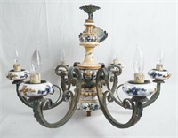 Wrought Iron & Porcelain 6 light chandelier
