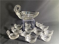 Lot Of 13 Heisey Crystal Swans Nuts Dishes