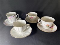 Lot Of 8 China Pieces 4 Teacups 4 Saucers