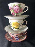 Lot Of Three Tea Cups And Matching Saucers