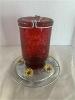 Glass Hummingbird Feeder - Red Jar