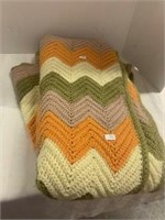 Hand-Crafted Afghan Throw - Green/Yellow/Orange/Br