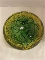 Heavy Glass Footed Bowl - Green / Yellow