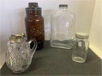 (4) Vintage Glass Jars & Bottles