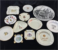 12 German Plates, ashtrays, trinket dishes