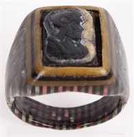 ROMAN SOLDIER CAMEO CARVED WOODEN RING