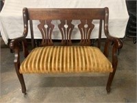 Vintage Setee w/ Upholstered Seat & Wooden Casters