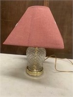 Small Glass Entry Table Lamp w/ Pink Shade
