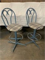 Metal Base Bar Stool - Blue w/ Plaid Seat Cushion