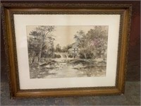 Vintage Wall Art - Waterfall at the Mill Scene