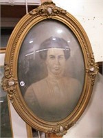 Oval bowed glass framed Lady portrait/photo