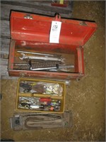 RED TOOL BOX, FILTER WRENCH, VISE GRIPS & MISC.