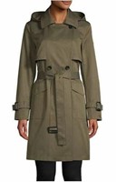 New London Fog Hooded Double-Breasted Trench Coat,