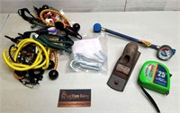 Flat of Misc Tools - Bungee Cords, Tape Measure,