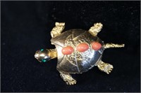 Vintage Turtle Brooch with Orange Stones
