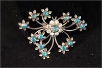 Vintage Rhinestone Brooch w/ Blue/Green Stones