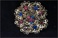 Vintage Brooch with Blue and Magenta Stones