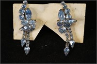 Vintage  Blue Rhinestone Clip On Earrings
