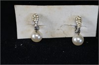 Vintage Peal and Rhinestone Pierce Earrings