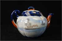 Vintage Blue Porcelain Tea Pot  w/ Lid