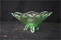 Green Lace Vaseline Footed Bowl