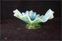 Green Ruffle Footed Compote Dish with Leafs