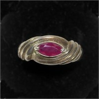 Sterling silver marquise cut bezel set ruby ring,