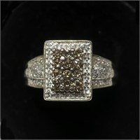 Sterling silver chocolate and white pave diamond