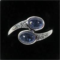 Sterling silver double cabochon tanzanite ring in