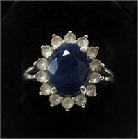 Sterling silver oval cut natural blue sapphire