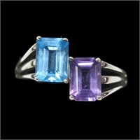 Sterling silver emerald cut blue topaz and