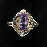 Sterling silver marquise cut amethyst ring, size 6