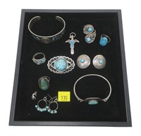 Lot, sterling silver and turquoise jewelry