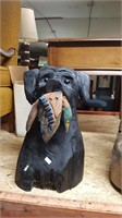 Wood carved Dog w/ Duck