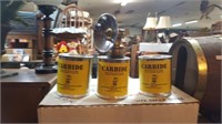 Miners Carbide Light & 3 Metal Cans of Carbide