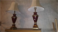 Pair Burgundy & Gold Table Lamps