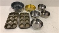 Baking Lot of bowls and muffin trays