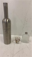Chopin metal vodka bottle w/ shot glass and flask