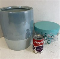Ceramic Waste Basket & blue pedestal stand*