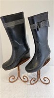 Black Wedge Rubber Rain Boots Size 6