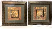 Pair of square framed flower pictures