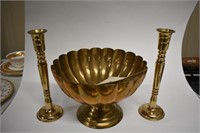 Brass Compote And Brass Candlesticks