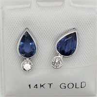 $1835 14K  Sapphire(1.8ct) Diamond(0.17Ct) Earring
