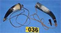 (2) Vintage powder horns, 12" L