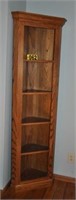 Modern Oak open corner cabinet, 75" T x 21" W