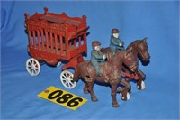 Vintage cast iron "Overland Circus" 2-horse wagon
