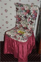 Antique wooden vanity chair, covered