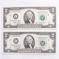 (2) $2 2003 Silver Certificates Green Seal