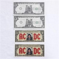 Funny Money - (2) Each: Clinton $3 & ACDC $1