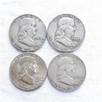 (4) Franklin Half Dollars, Mixed